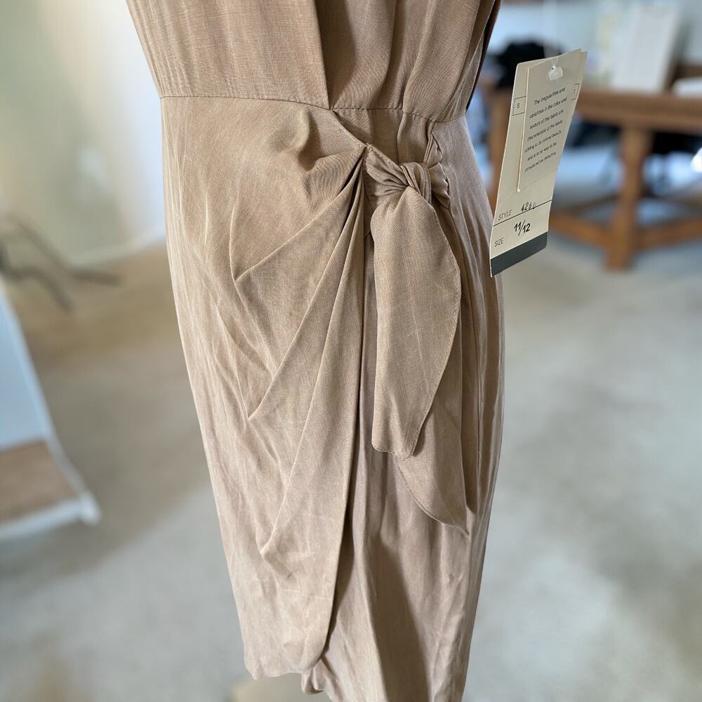 Vintage 80's Dress Metal Beaded Studded Wrap Skirt Tulip Hem Tan NWT size 11/12 - Picture 3 of 11